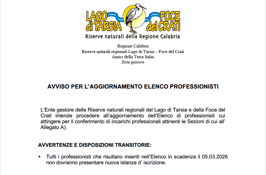 Al momento stai visualizzando AVVISO PER L’AGGIORNAMENTO ELENCO PROFESSIONISTI